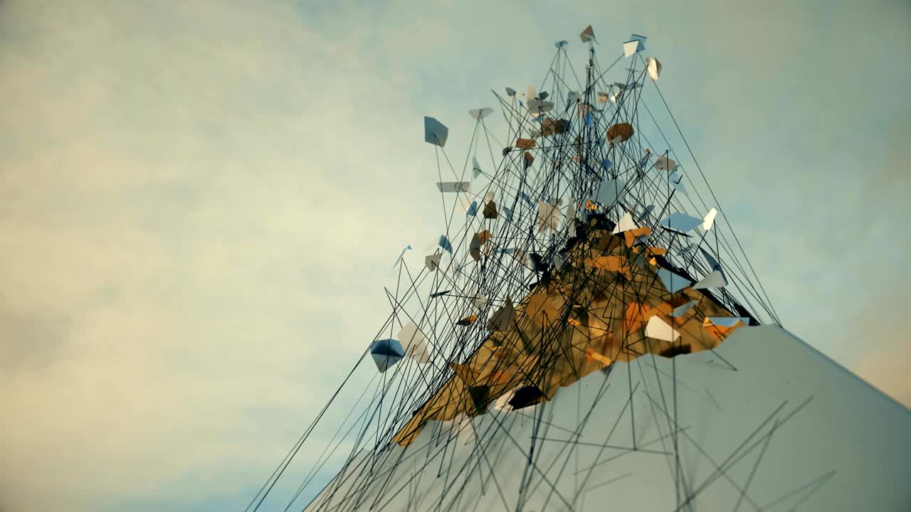 분해되는 피라미드는 금의 내부를 드러니다.