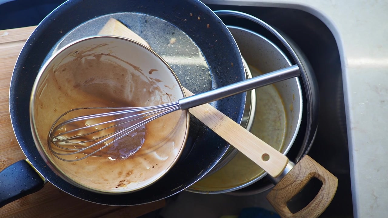 Dirty Dishes Piled Up in a Kitchen Sink