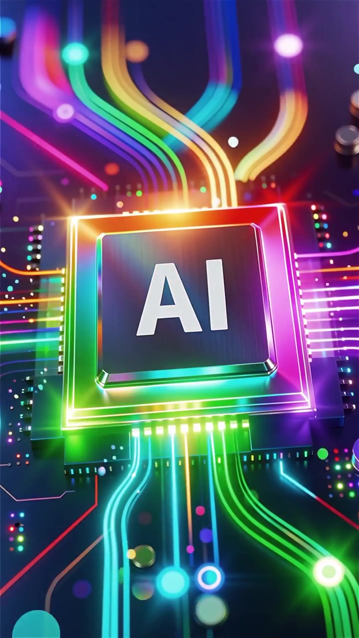 Sfondo tecnologico futuristico con chip AI e scheda madre