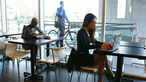 female executives using digital tablet and laptop