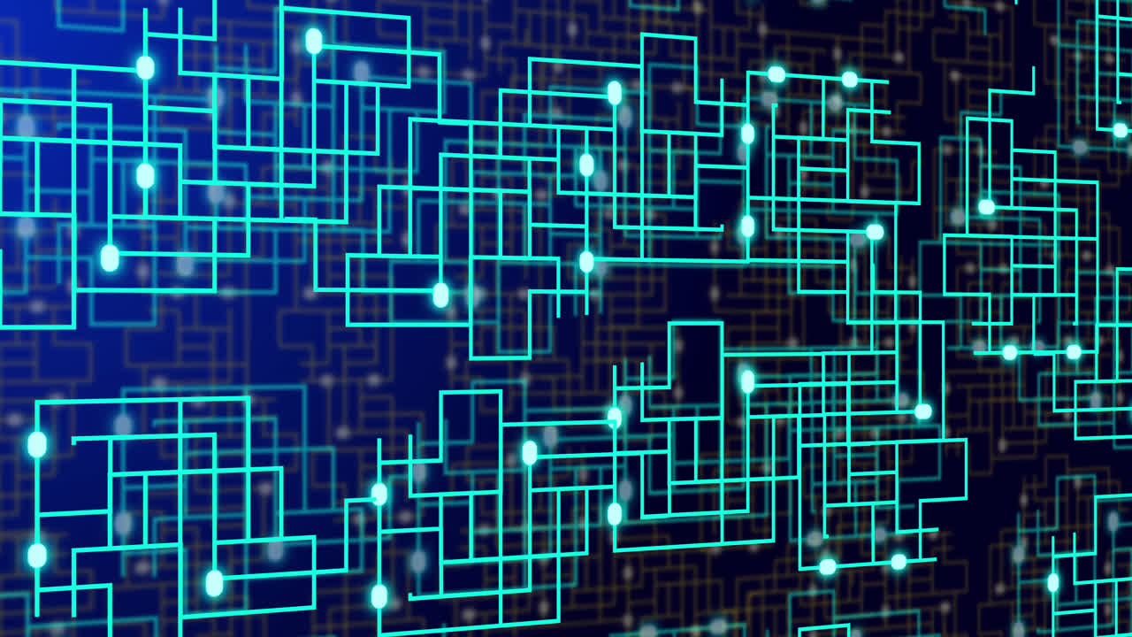 animación de un circuito integrado de neón en fondo marino