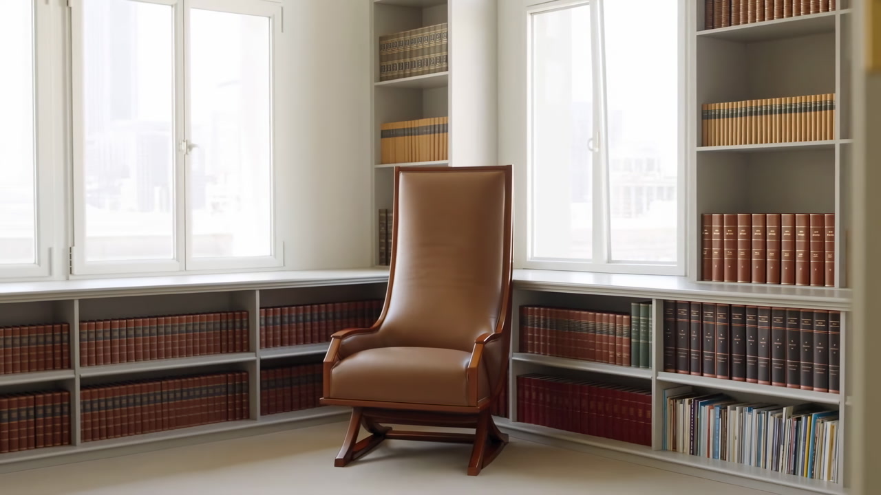 Cozy Leather Armchair By Window, Sunlit Corner In Classic Library Filled With Vintage Books, Warm Tones