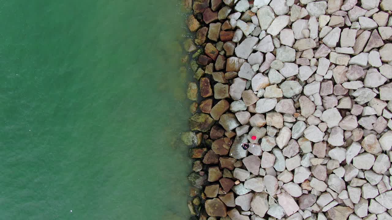 Artificial stone Breakwater, top down aerial view
