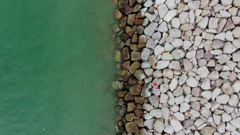 Artificial-stone-Breakwater,-top-down-aerial-view