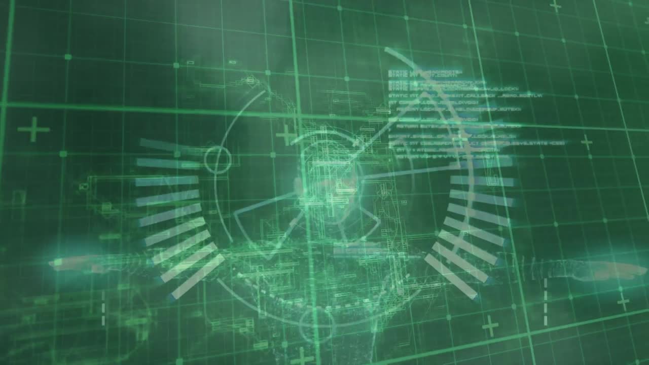 녹색 공간에서 데이터 처리 및 레이더의 애니메이션