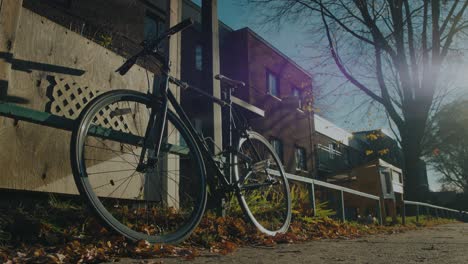 a bike standing in a city street