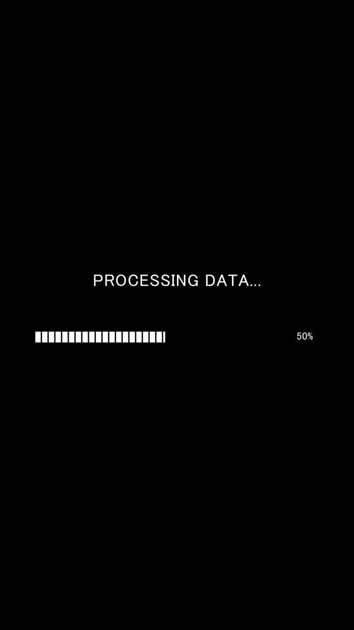 Vertical video of loading progress bar with on-screen text processing data on black background