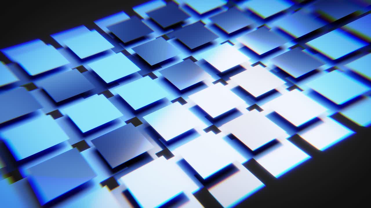 Dynamic Grid of Glowing Blue and White Squares