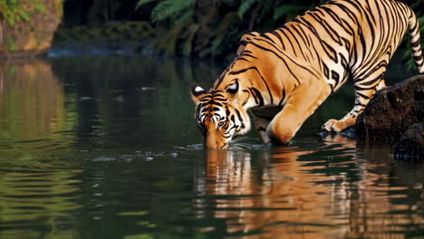 tiger drinking water in the jungle