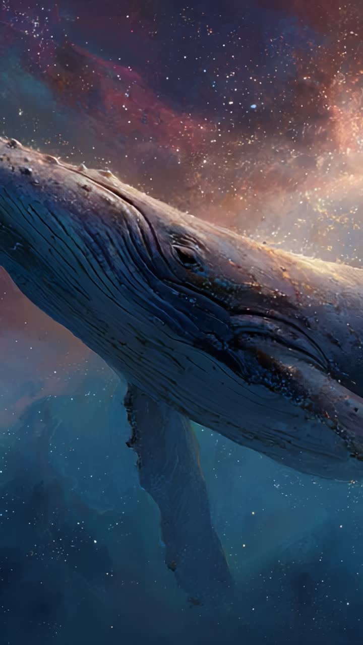 A Majestic Whale Swimming Through the Cosmic Expanse of Space, Capturing the Beauty of Nature with Artistic Visualization Amidst the Stars