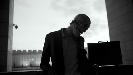 businessman in skull mask