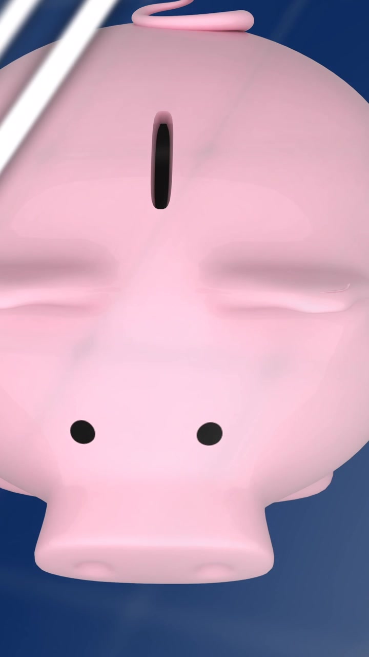 Animación de procesamiento de datos sobre una hucha rosa