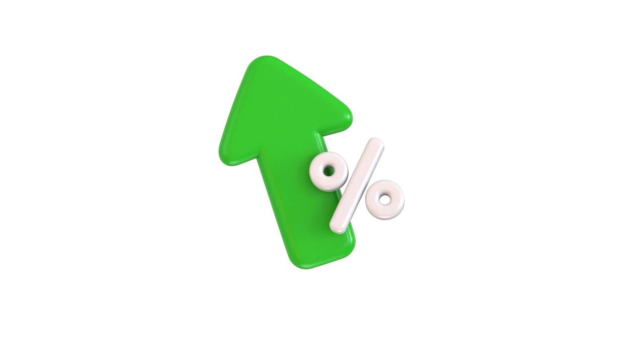 3D Green Arrow Pointing Up with Percentage Symbol