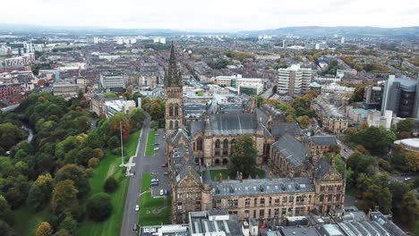 aerial forward over glasgow university in scotland