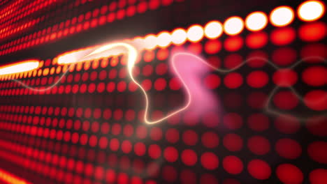 animación de una llamarada de luz en movimiento con filas de luces led rojas pulsantes en el fondo
