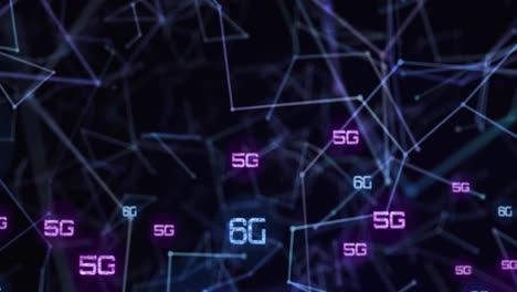 Animation-Von-5g--Und-6g-Text-über-Punkten,-Die-Mit-Linien-Verbunden-Sind