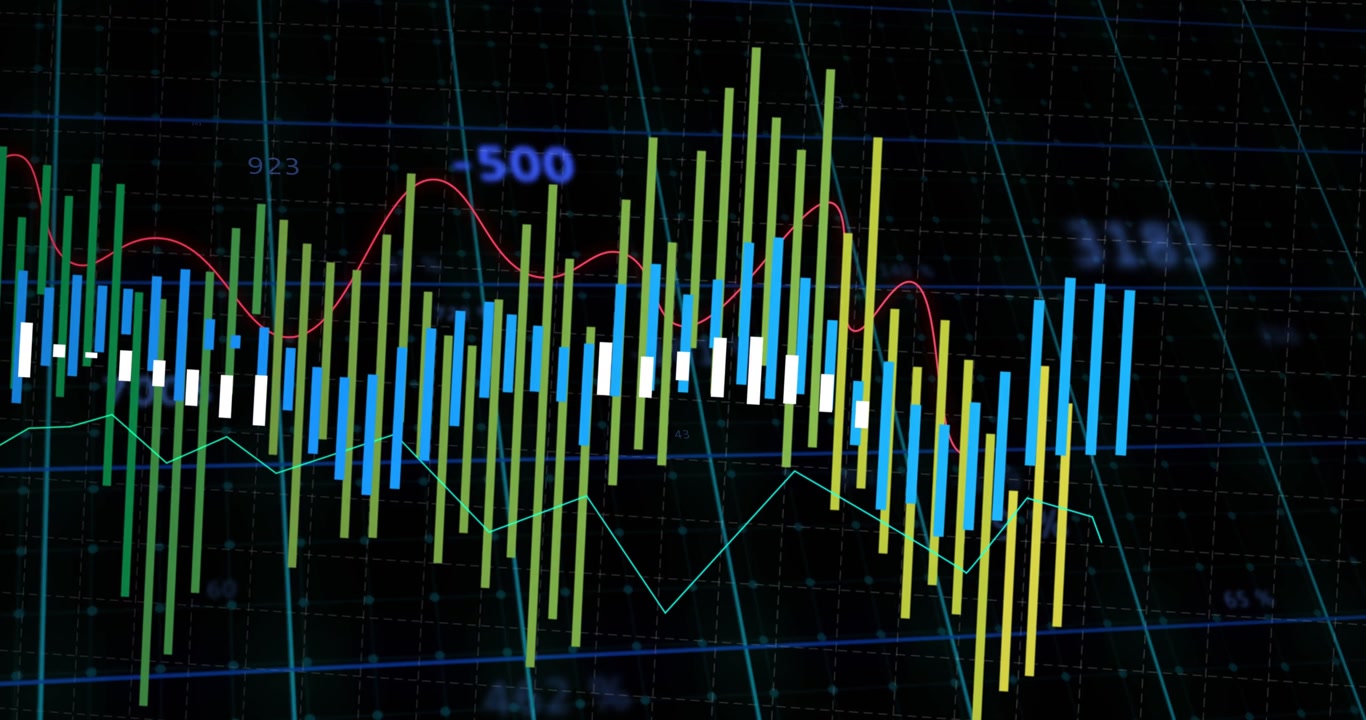 Vertical video: Animating candles as data updates, rising falling in 3D grid with red line labels