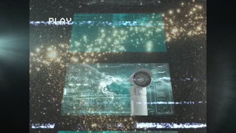 animación de interferencia sobre estrellas caídas y pantallas digitales