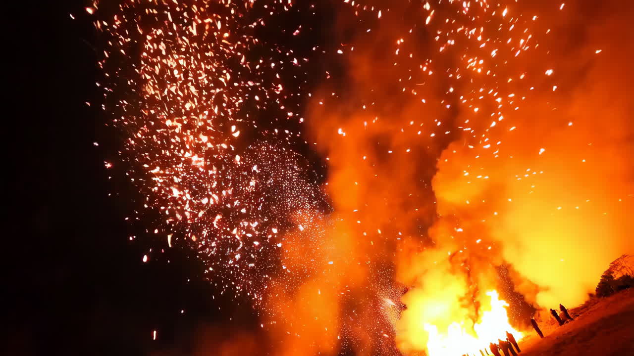 Fireworks and Bonfire Display at Night