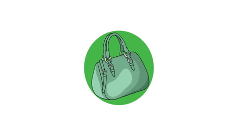 animación de una bolsa de mano verde sobre un fondo blanco