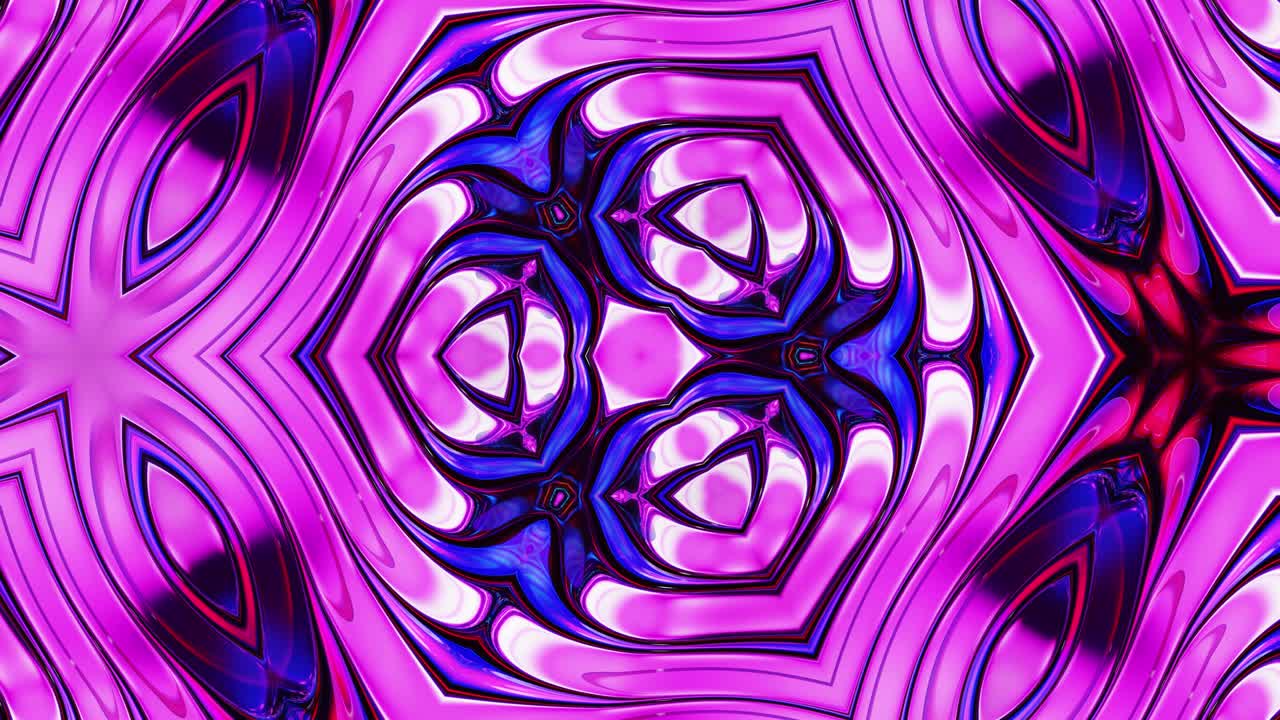 3D stylové abstraktní smyčkové pozadí jako vlnitý symetrický vzor, jako kaleidoskopická struktura s vlnami, vícebarevné tekuté sklo s krásnými přechodovými barvami. 4k trendy barevná fluidní animace