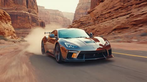 sports car drifting through a desert canyon
