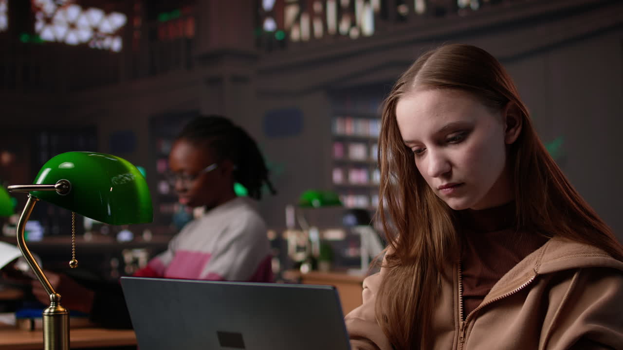 Vertical video student struggling to stay focused and awake while she does her research