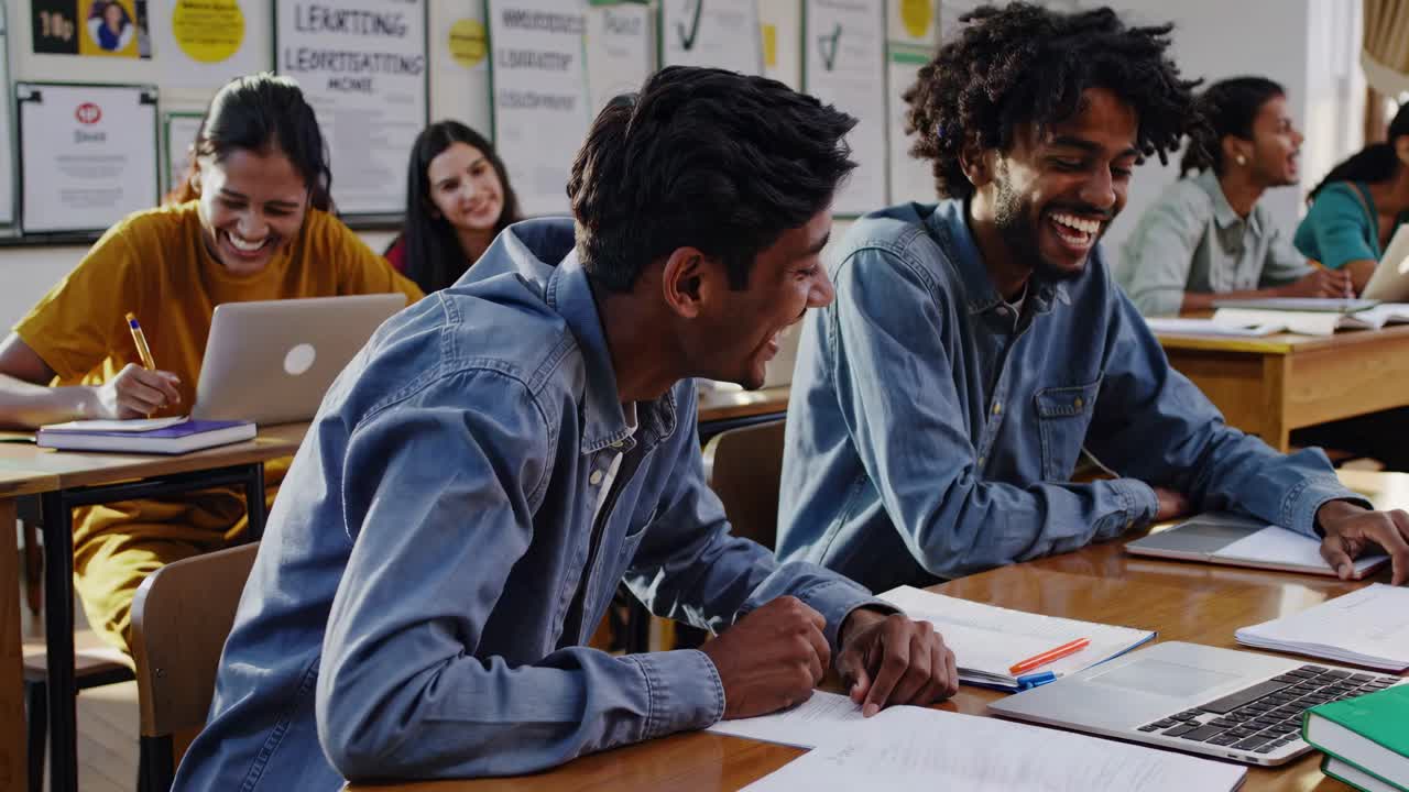 estudiantes riendo en un aula
