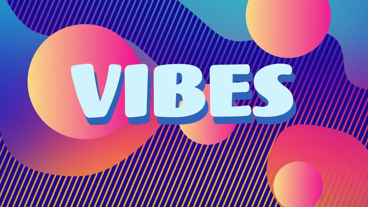 Animazione del testo "Vibes" su sfondo di forme astratte