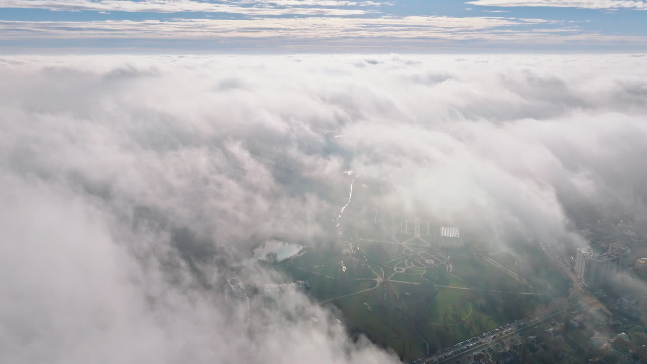 Aerial drone view of clouds over Chisinau, Moldova