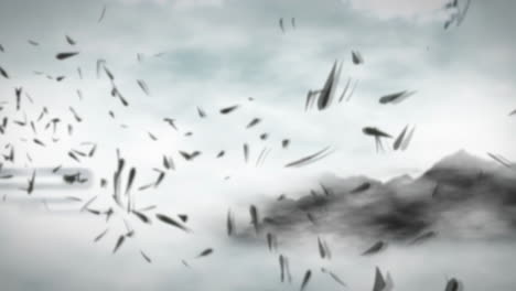 abstract landscape with black particles and fog