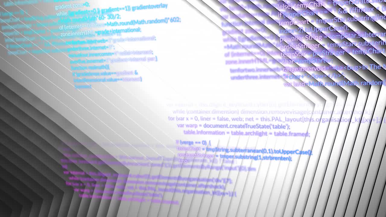 animación del procesamiento de datos sobre chevrones concéntricos negros y grises sobre fondo blanco