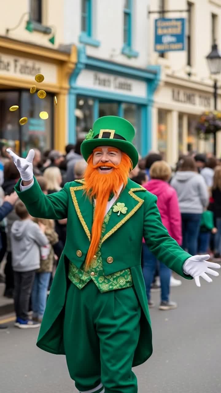 Leprechaun in green costume at saint patrick's day parade