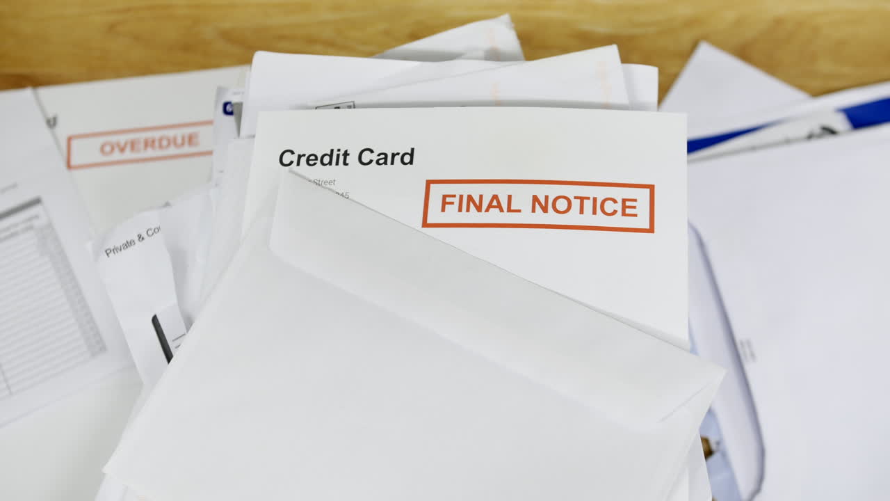 un montón de facturas y cartas con un aviso final para una hipoteca