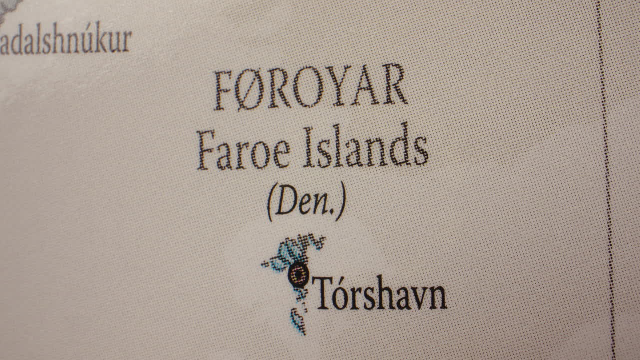Close-up of the Faroe Islands and Tórshavn on a map