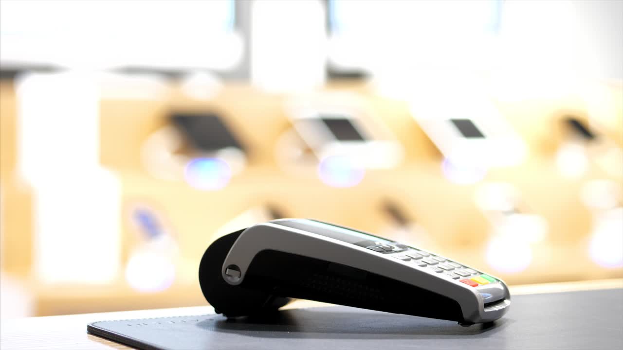 primer plano de una mujer pagando a mano a través de un teléfono móvil con un chip nfc en la terminal bancaria