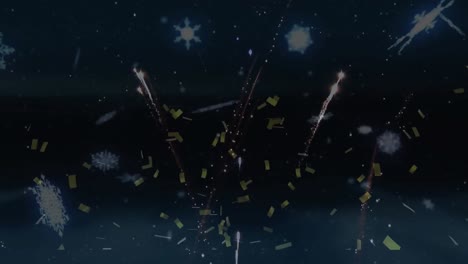 Animation-Von-Feuerwerk-über-Fallendem-Schnee
