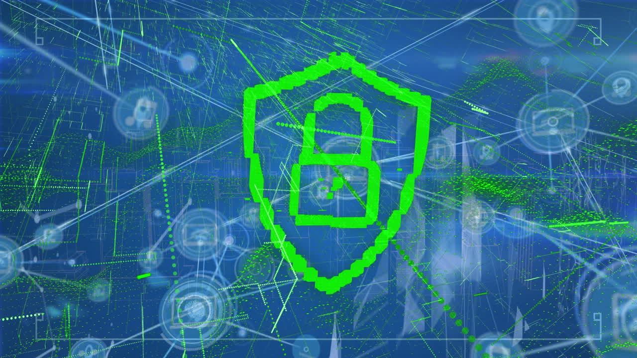 파란색 배경에 연결 네트워크와 디지털 인터페이스의 애니메이션