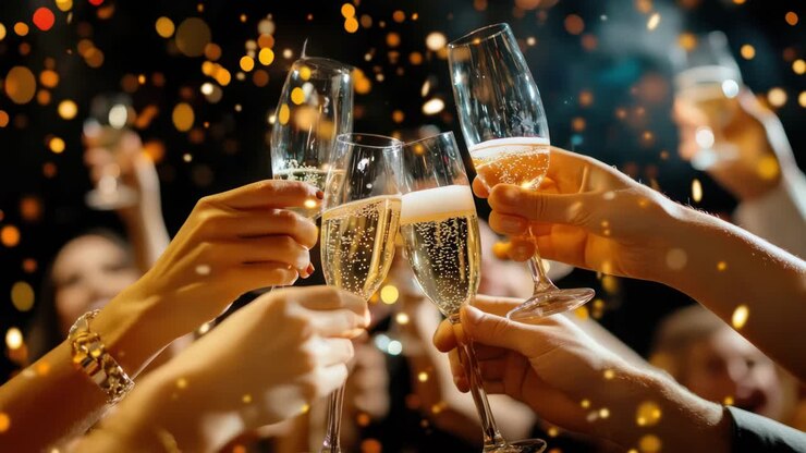 Festive celebration with friends toasting champagne