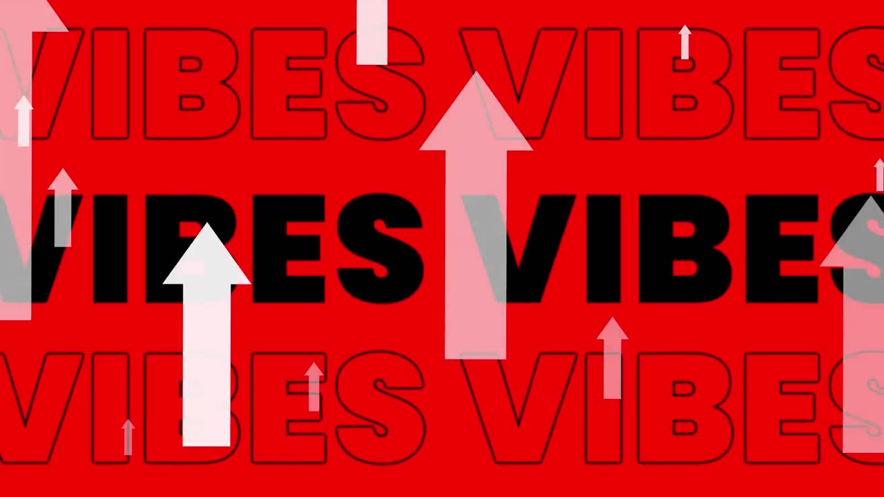 animación de vibraciones de texto y flechas en un fondo cambiante de colores