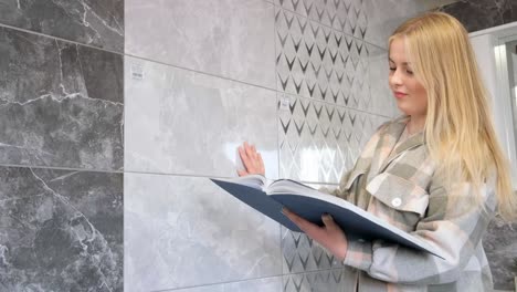 young woman buying tiles for houseprofessional and successful shop tile wall ceramic young woman buying tiles for houseprofessional and successful shop
