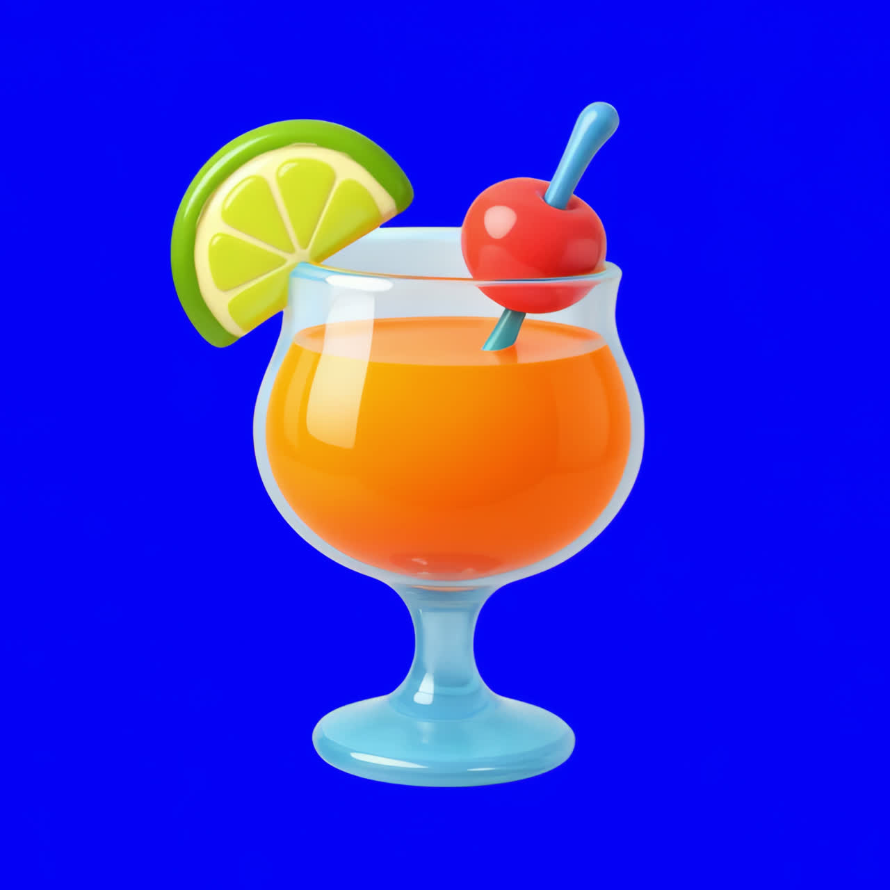 Colorful tropical cocktail illustration animation isolated asset, transparent 4K video, alpha