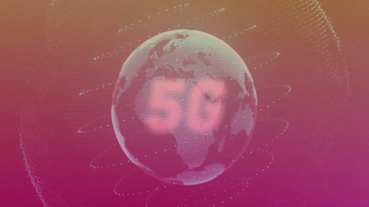 animación de la red de conexiones con el globo sobre fondo rosa