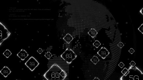 animazione di testo 6g e elaborazione di dati digitali su tutto il mondo
