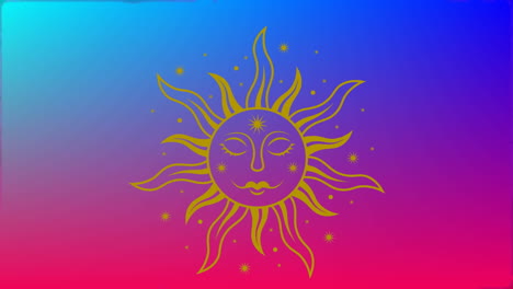animación del sol con cara sobre un fondo multicolor