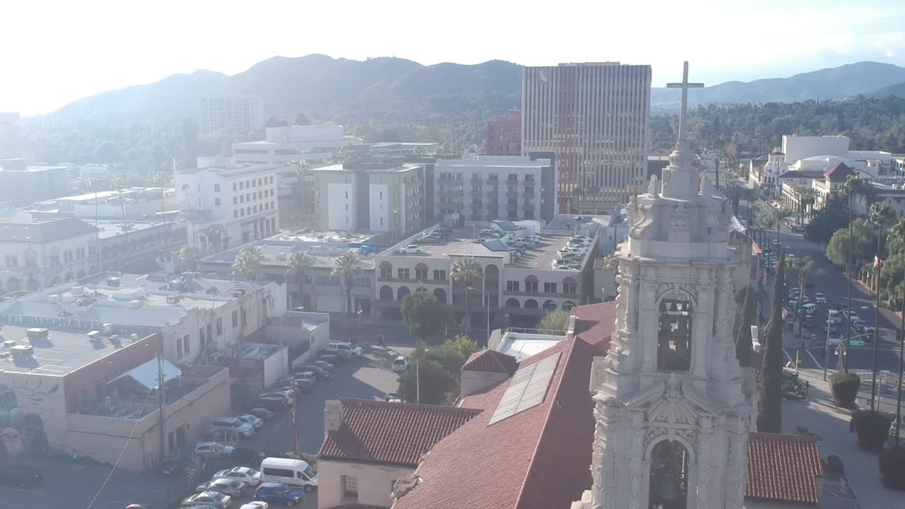 Riverside church aerial drone shot.
