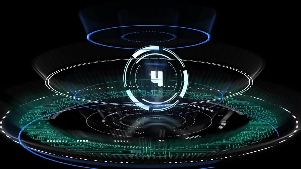 Animation of countdown, circuit board with scopes scanning