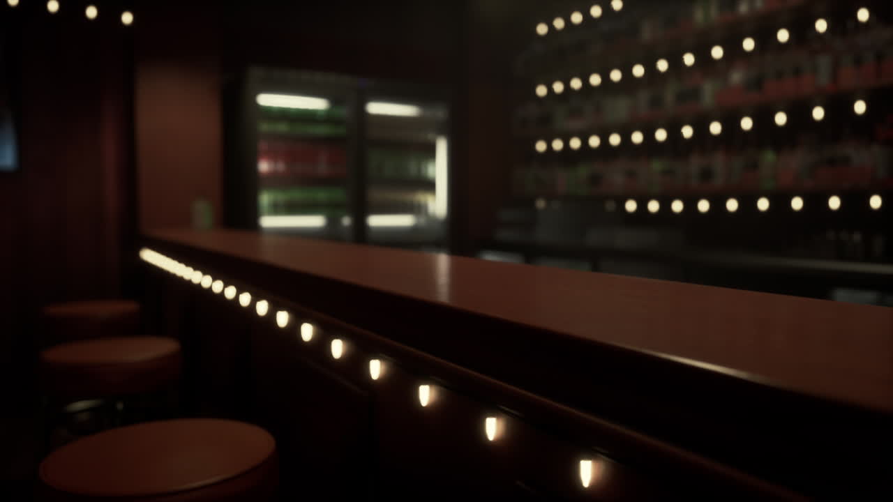 Empty Bar Counter with Bottles and Lighting