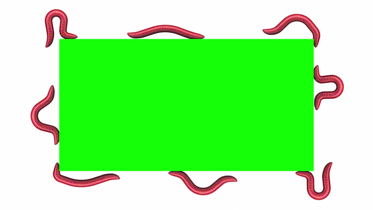 gusanos en el rectángulo verde, animación en 3d en bucle