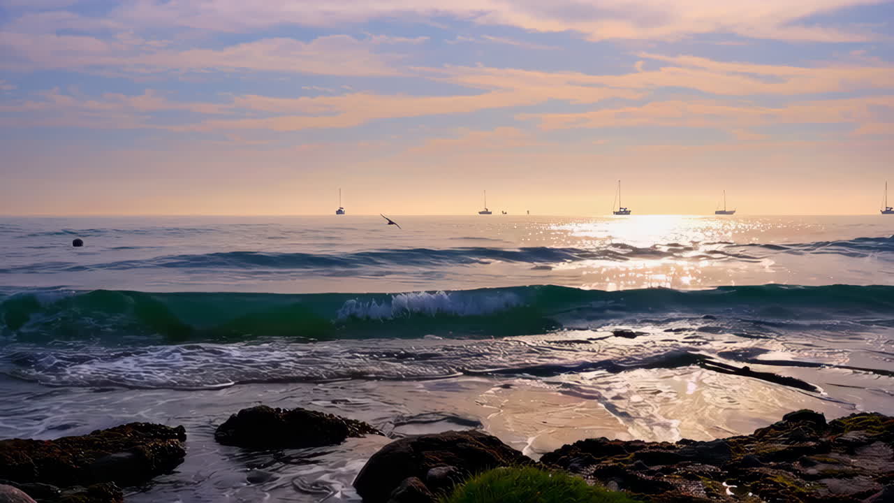 배 들 과 함께 바다 위 에서 해 가 지는 것